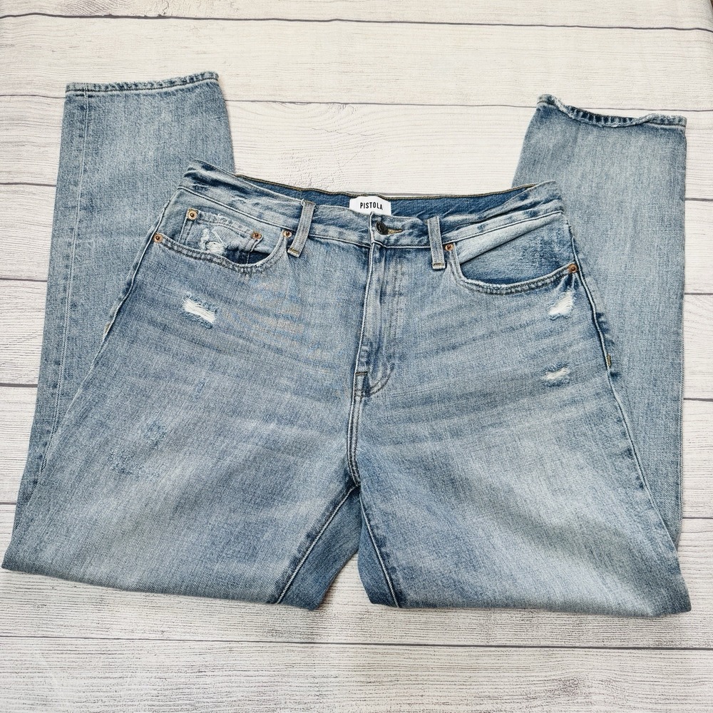 Pistola High Rise Straight Distressed Jeans‎ Denim Stretch Size 30